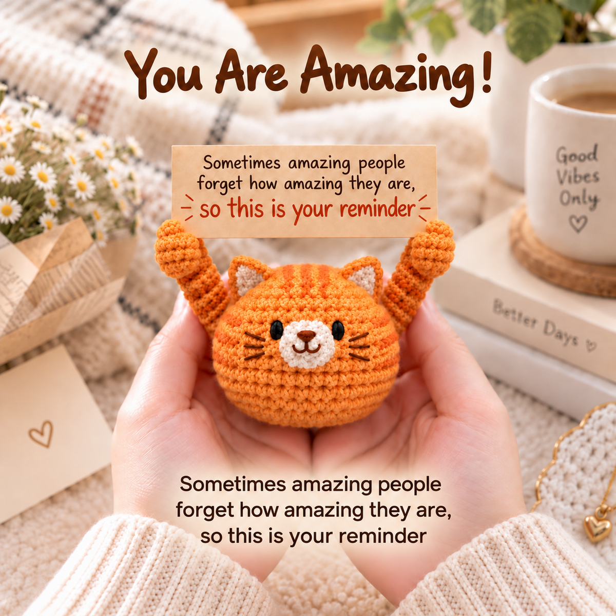 You Are Amazing Crochet Orange Cat