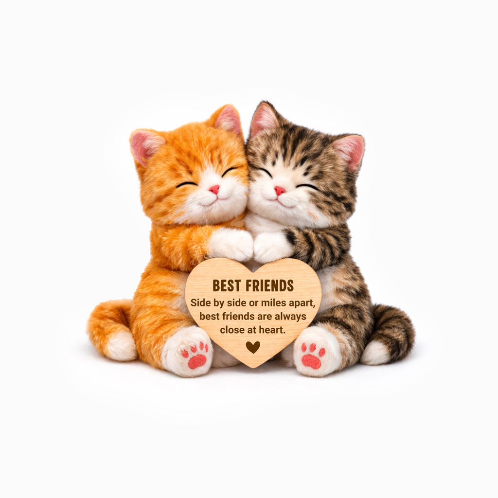 Hugging Best Friends Cat Plush With Heart Gift For Friend