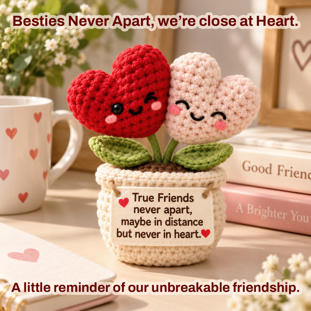 True Friends Never Apart Crochet Heart Plant – Handmade Friendship Gift