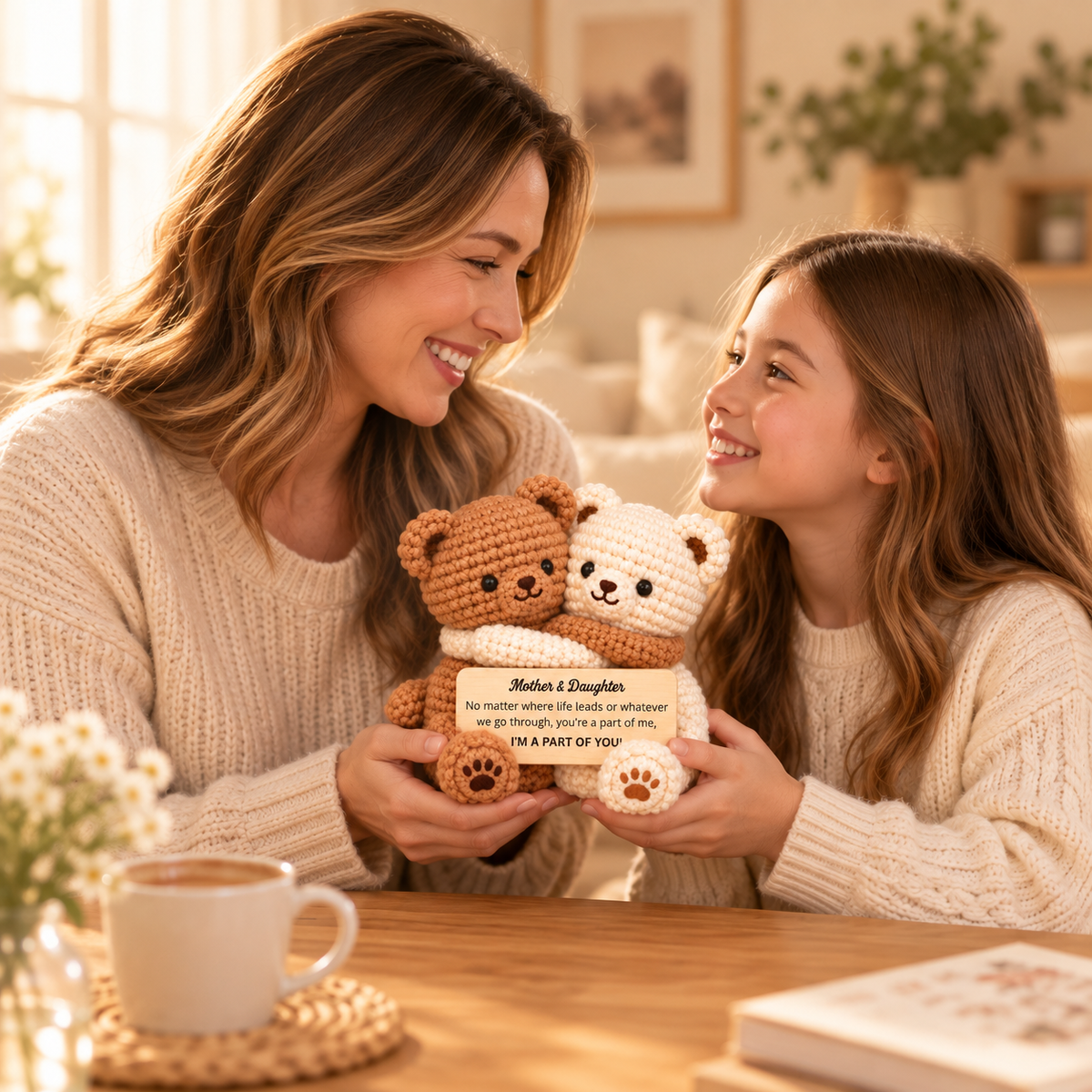 Mother & Daughter Hugging Crochet Bear – Handmade Amigurumi Love Bear