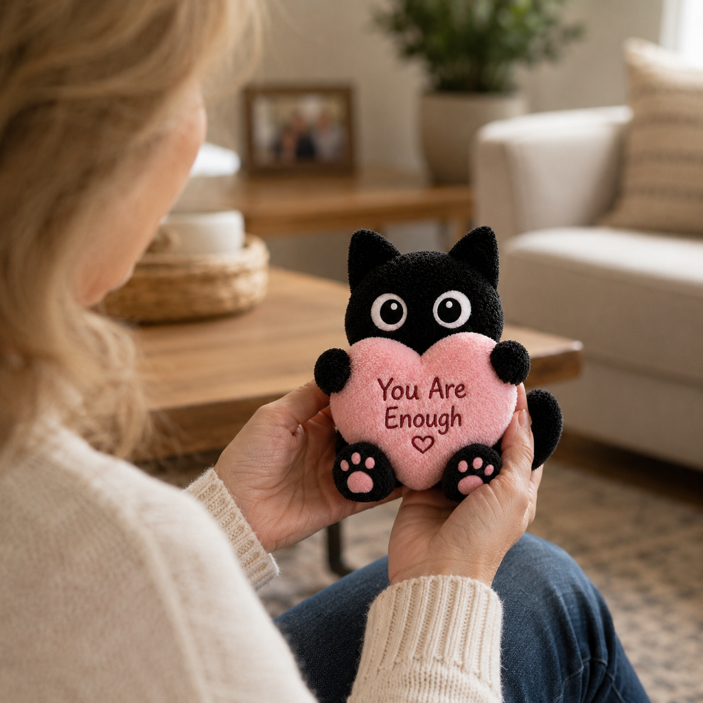 You Are Enough Emotional Support Black Kitty Plush