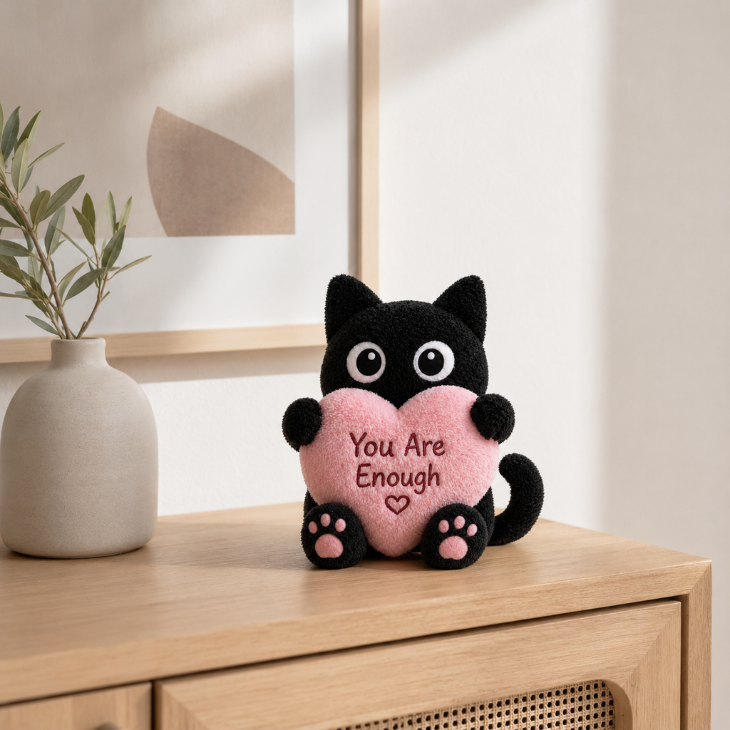 You Are Enough Emotional Support Black Kitty Plush