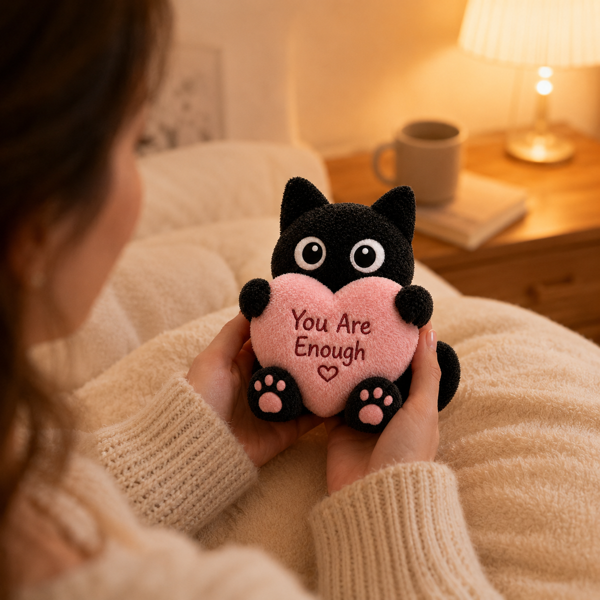 You Are Enough Emotional Support Black Kitty Plush
