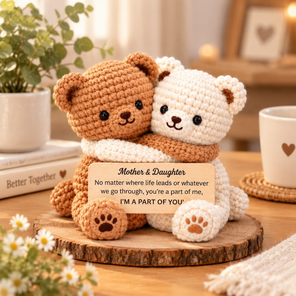 Mother & Daughter Hugging Crochet Bear – Handmade Amigurumi Love Bear