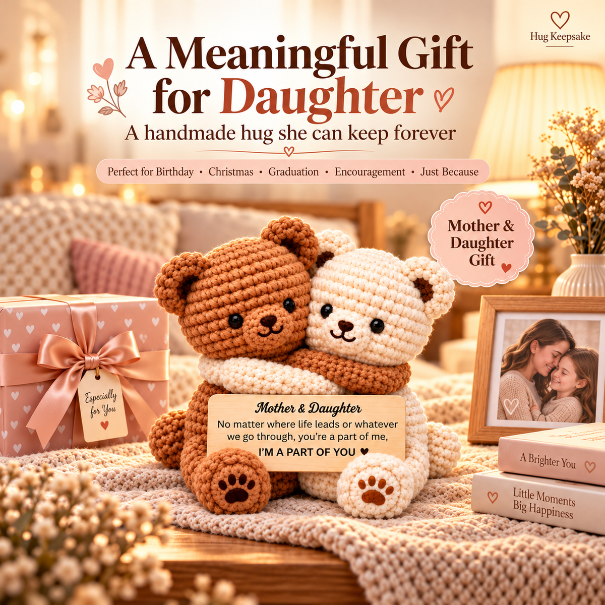 Mother & Daughter Hugging Crochet Bear – Handmade Amigurumi Love Bear